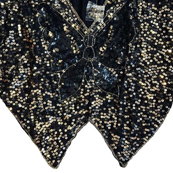 Vintage Women’s Sz S NWT Black Gold Sequin Butterfly Top 70s Deadstock Silk Boho - Picture 6 of 10